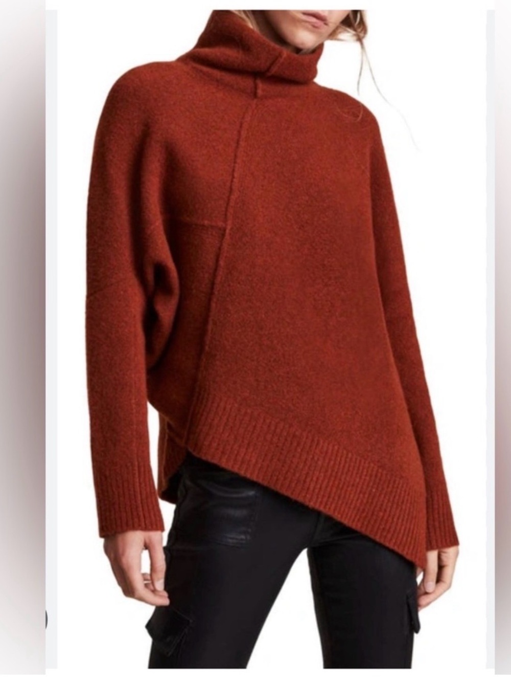 All Saints Rust Brown Red Lock Roll Neck Wool Turtleneck Sweater L